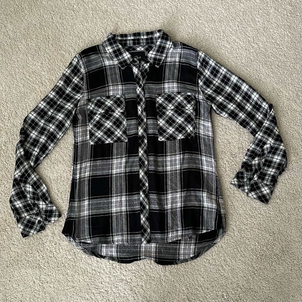 RAILS Black and White Plaid Rayon Shirt Top - S